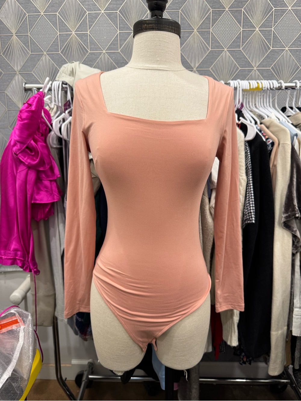 ReoRia Blush Square-Neck Long Sleeve Bodysuit